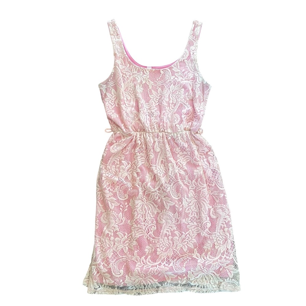 PinkBlush Maternity Pink Floral Lace Sleeveless Empire Waist Dress Scoop Neck